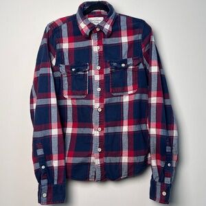 Abercrombie & Fitch 100% Cotton Red Blue White Plaid Embroidered Logo LS Men’s L